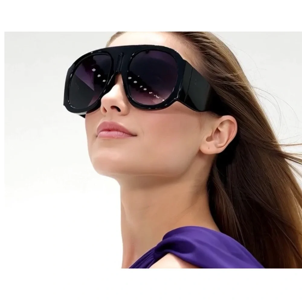 Oversized Square‎ Sunglasses Women Men Black Gradient Purple Lens Fashion Shades